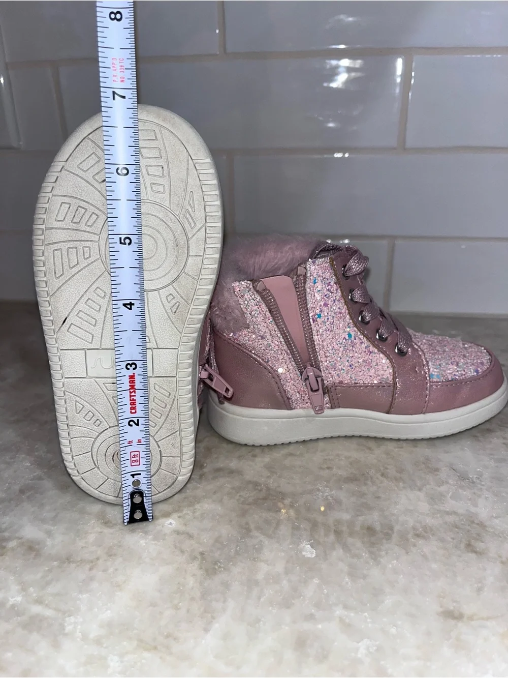 Sugar Kids Pink Glitter High-Top Boots with Faux Fur